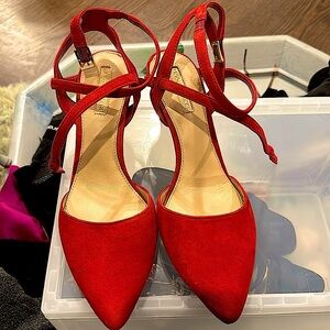 Red strappy shoes